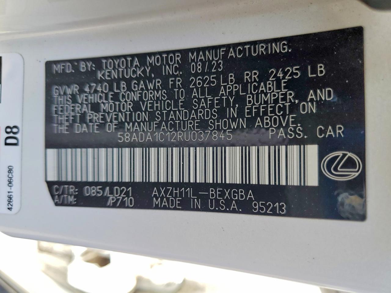 2024 Lexus Es 300h Base White vin: 58ADA1C12RU037845