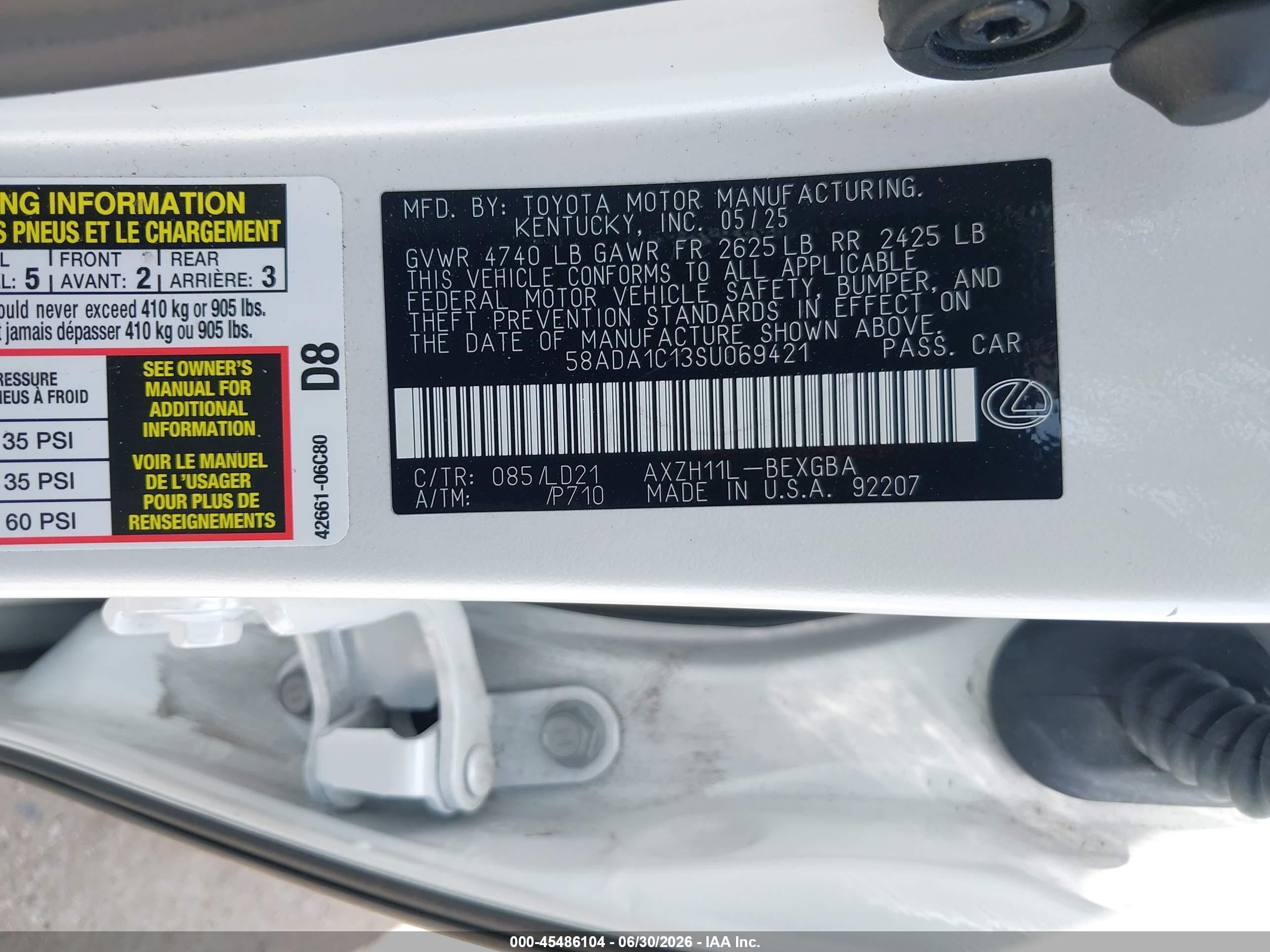 2025 Lexus Es 300h Cream vin: 58ADA1C13SU069421