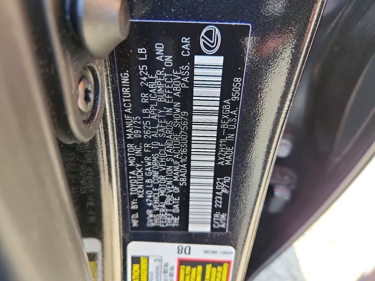 2025 Lexus Es 300h Base Black vin: 58ADA1C16SU075679
