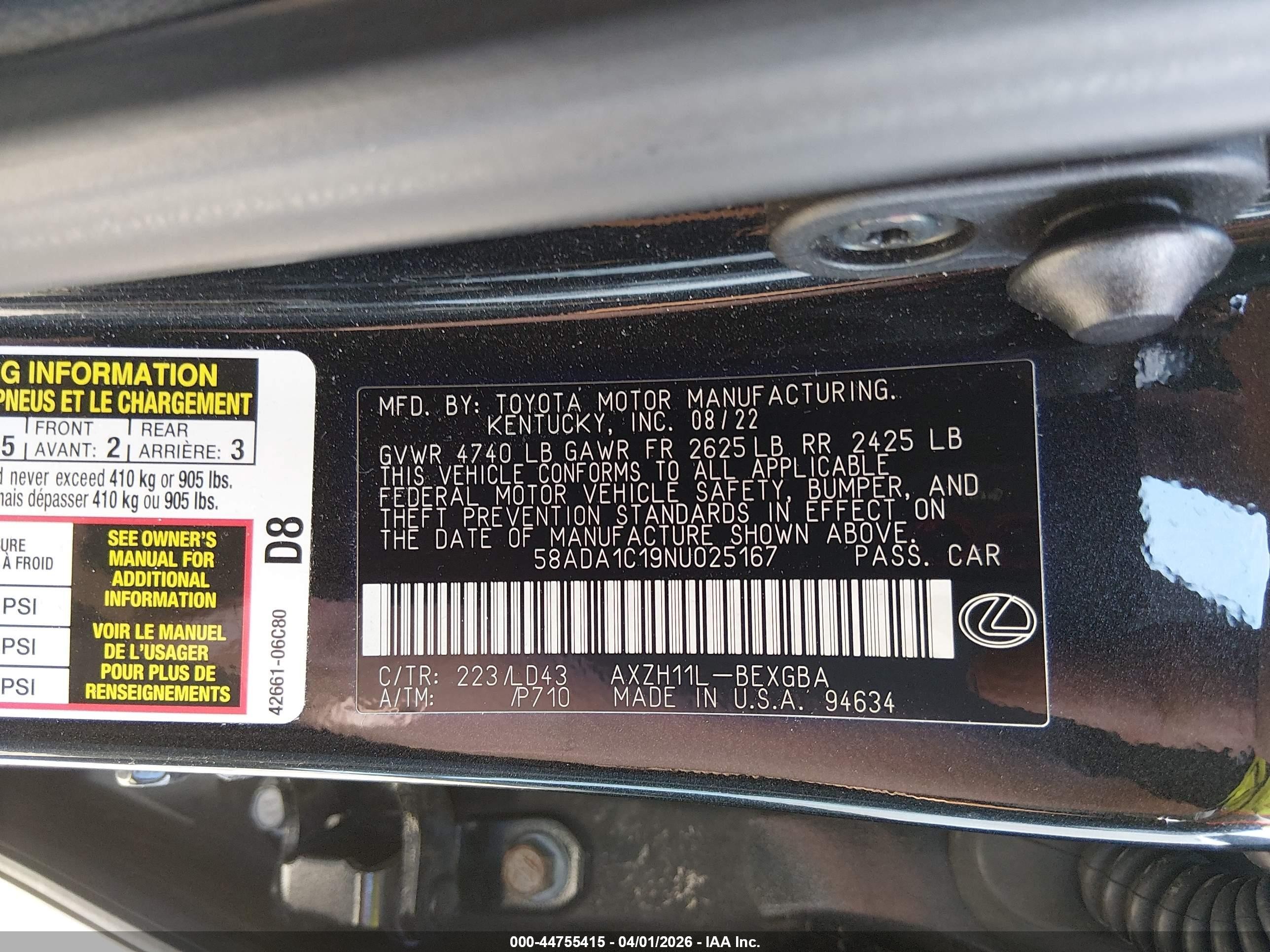 2022 Lexus Es 300h Black vin: 58ADA1C19NU025167