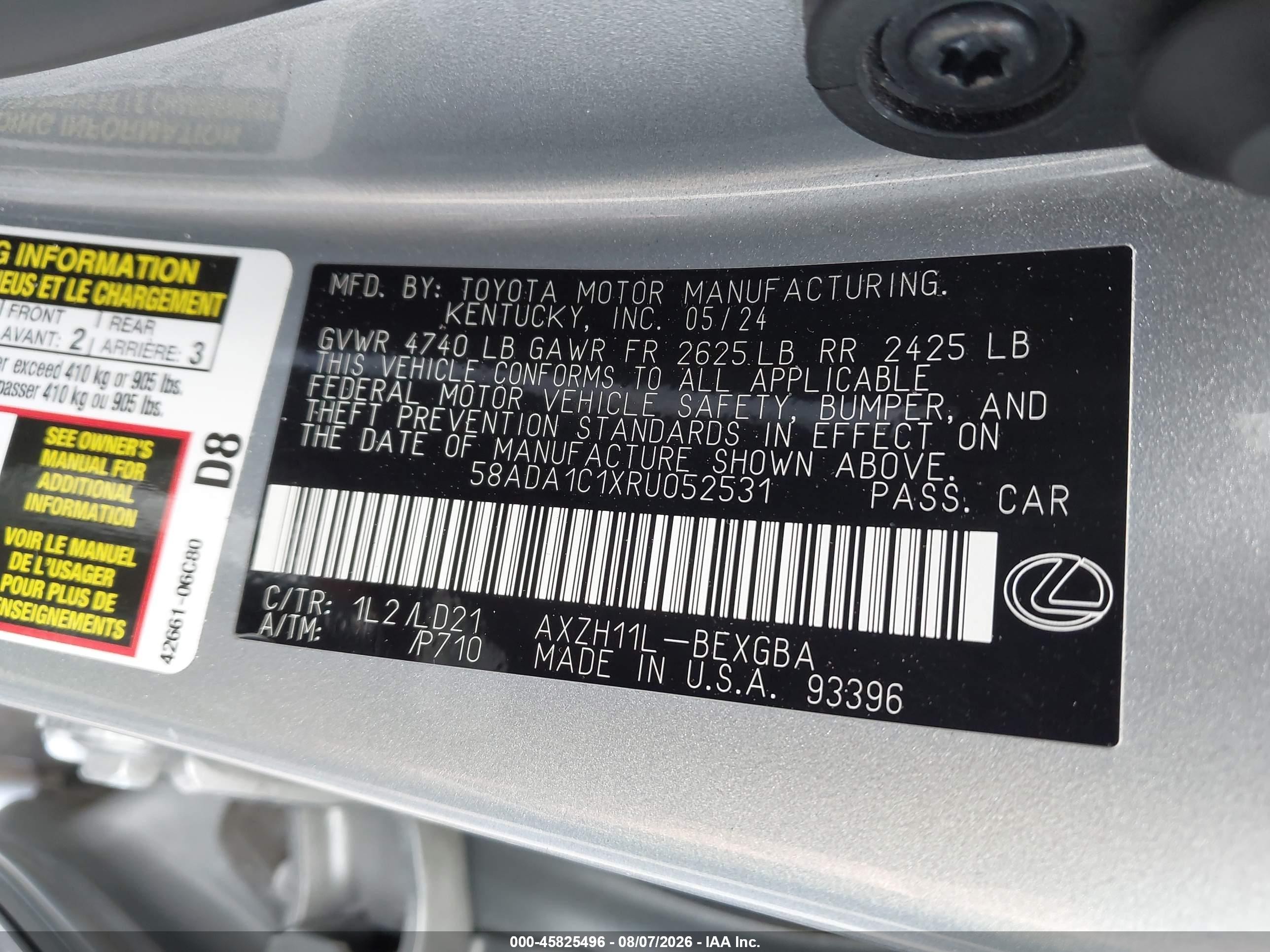 2024 Lexus Es 300h Серебряный vin: 58ADA1C1XRU052531