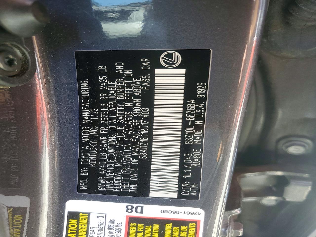 2024 Lexus Es 350 Base Silver vin: 58ADZ1B11RU171403