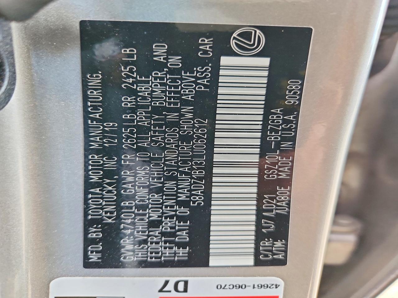 2020 Lexus Es 350 Серебряный vin: 58ADZ1B13LU062612