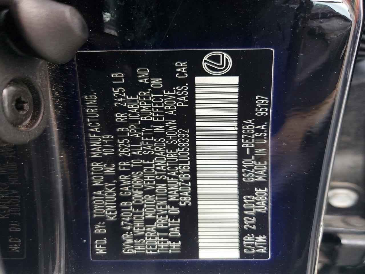 2020 Lexus Es 350 Black vin: 58ADZ1B16LU058392