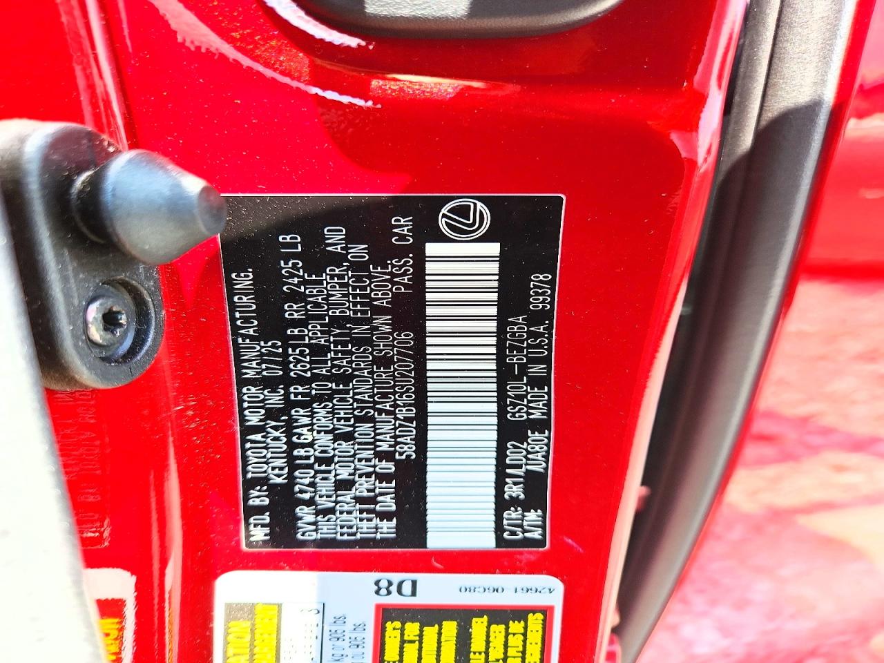 2025 Lexus Es 350 Base Red vin: 58ADZ1B16SU207706