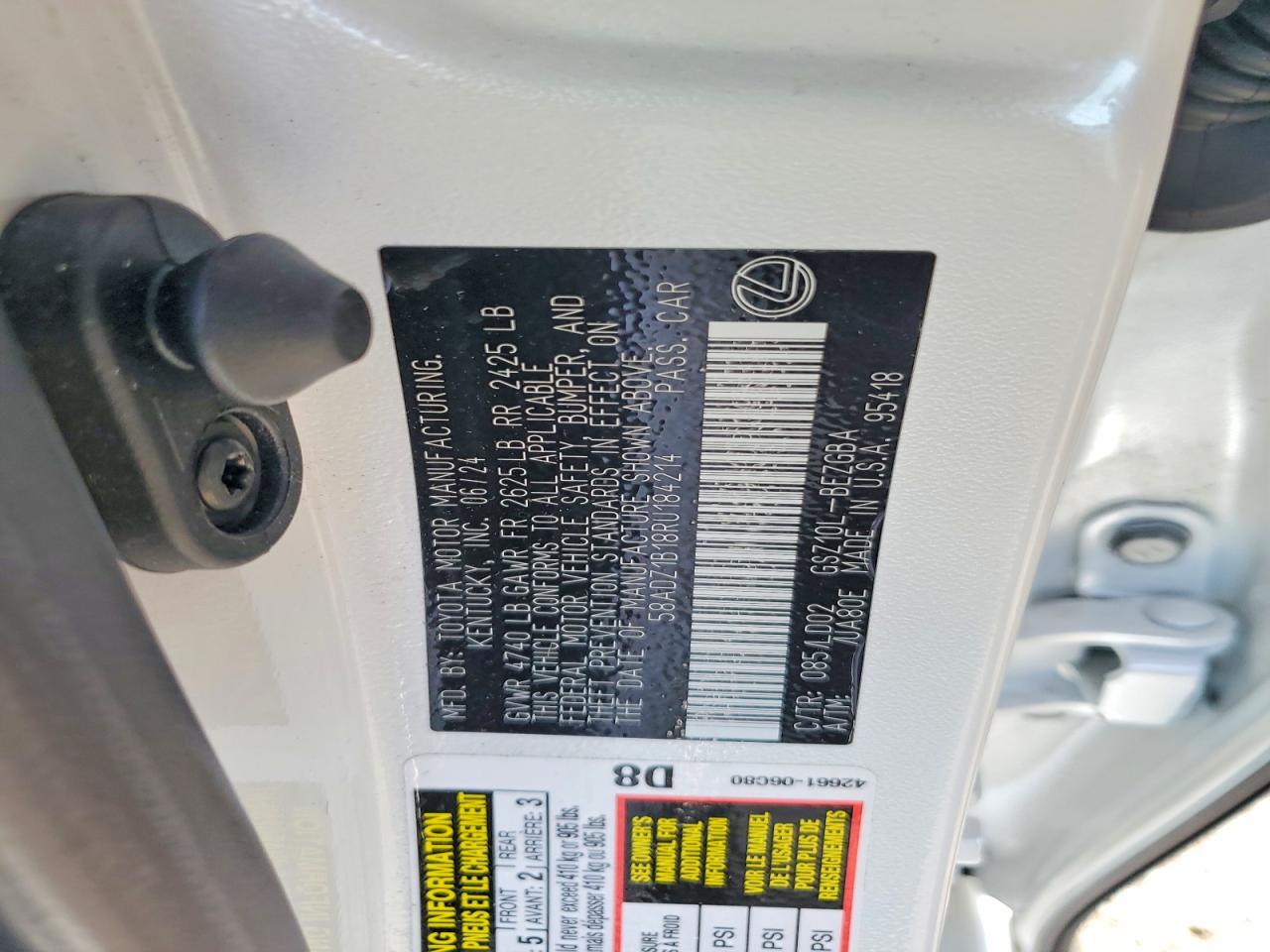 2024 Lexus Es 350 Base White vin: 58ADZ1B18RU184214
