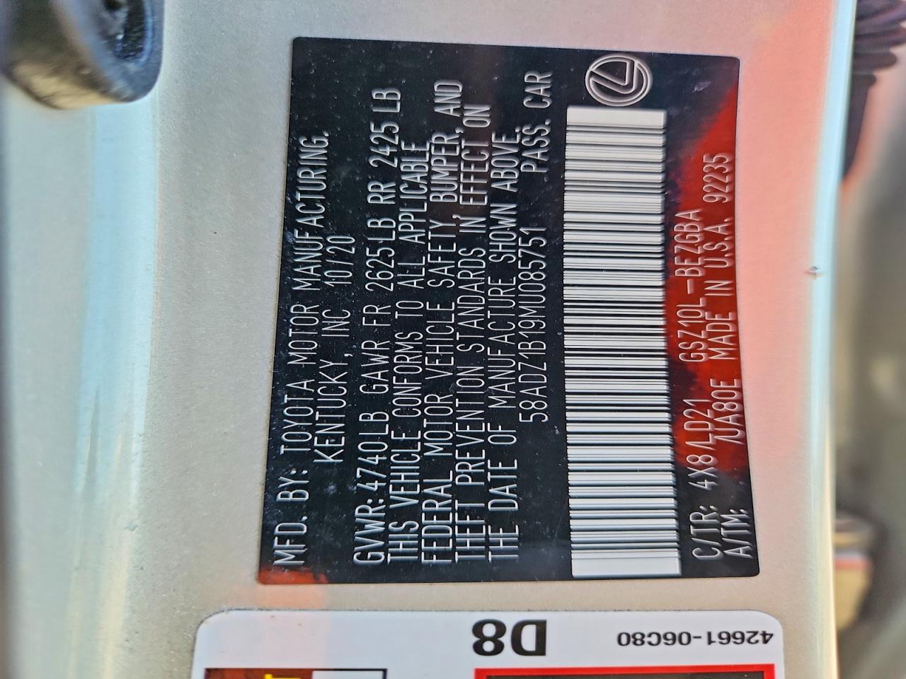 2021 Lexus Es 350 Base Cream vin: 58ADZ1B19MU085751