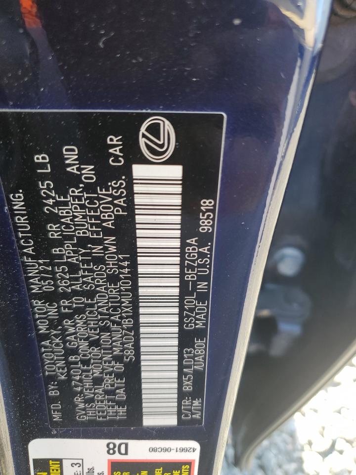 2021 Lexus Es 350 Base Blue vin: 58ADZ1B1XMU101441