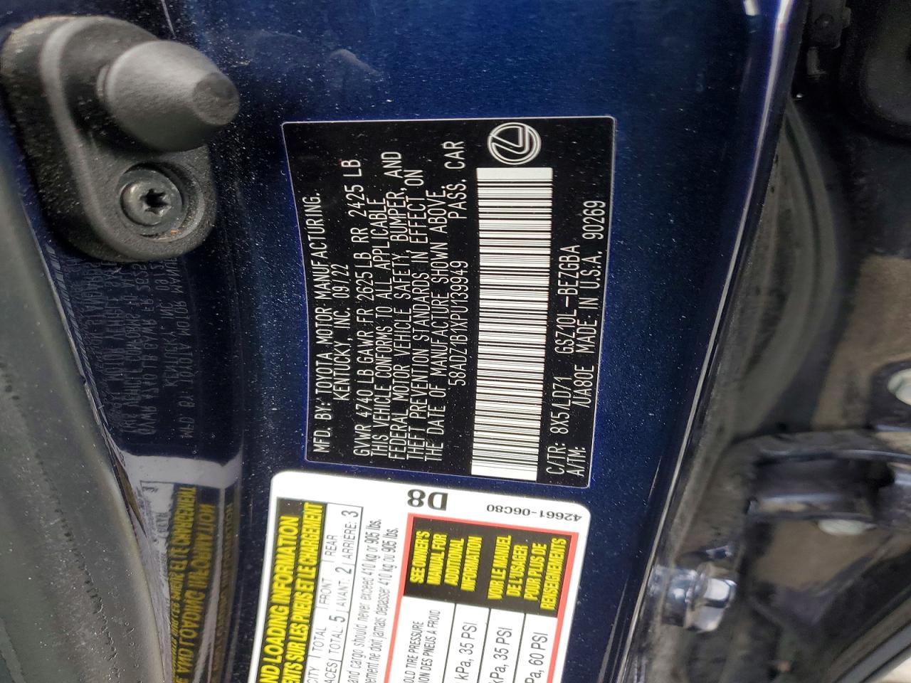 2023 Lexus Es 350 Base Blue vin: 58ADZ1B1XPU139949