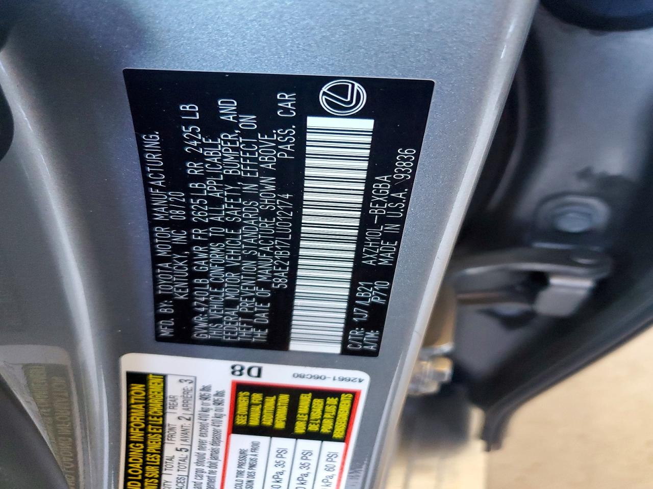 2020 Lexus Es 300h Luxury Серебряный vin: 58AE21B17LU012174
