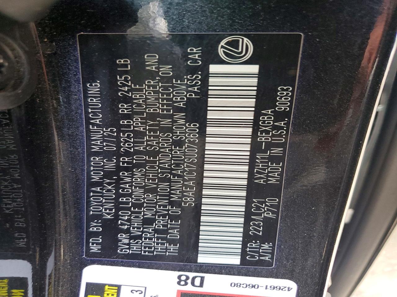 2025 Lexus Es 300h Luxury Black vin: 58AEA1C17SU073606
