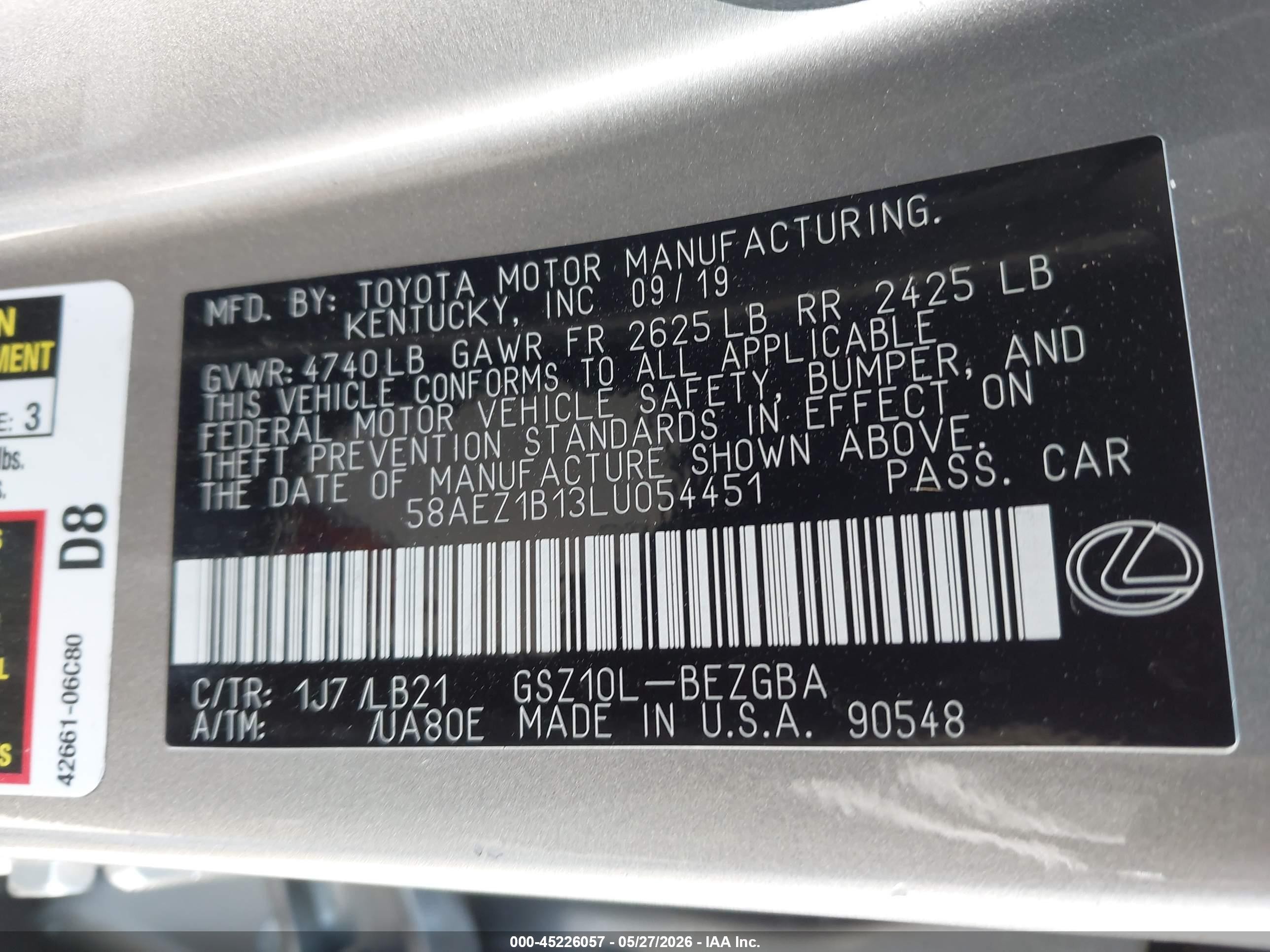 2020 Lexus Es 350 Luxury Silver vin: 58AEZ1B13LU054451