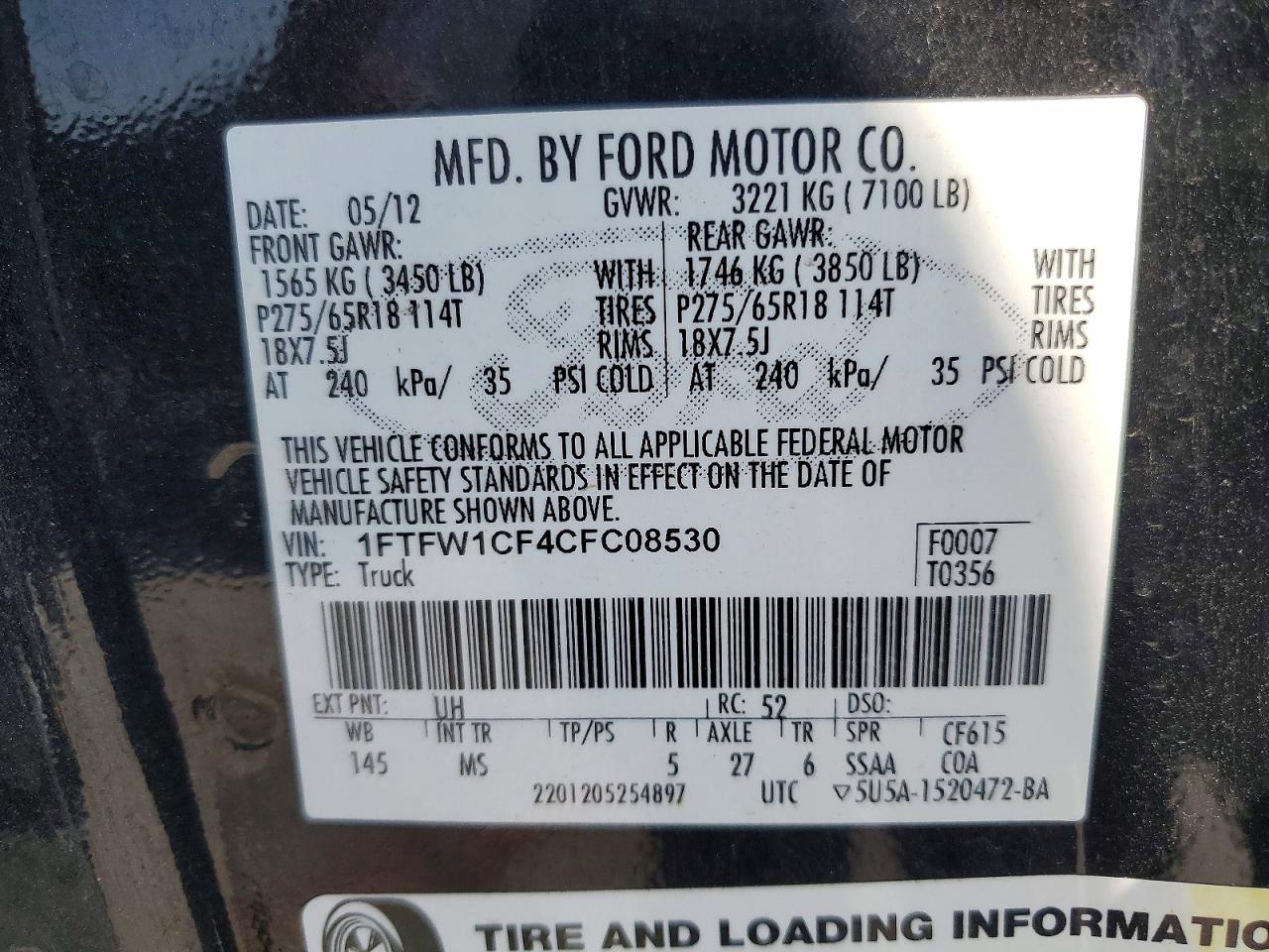 2012 Ford F150 Supercrew Black vin: 1FTFW1CF4CFC08530