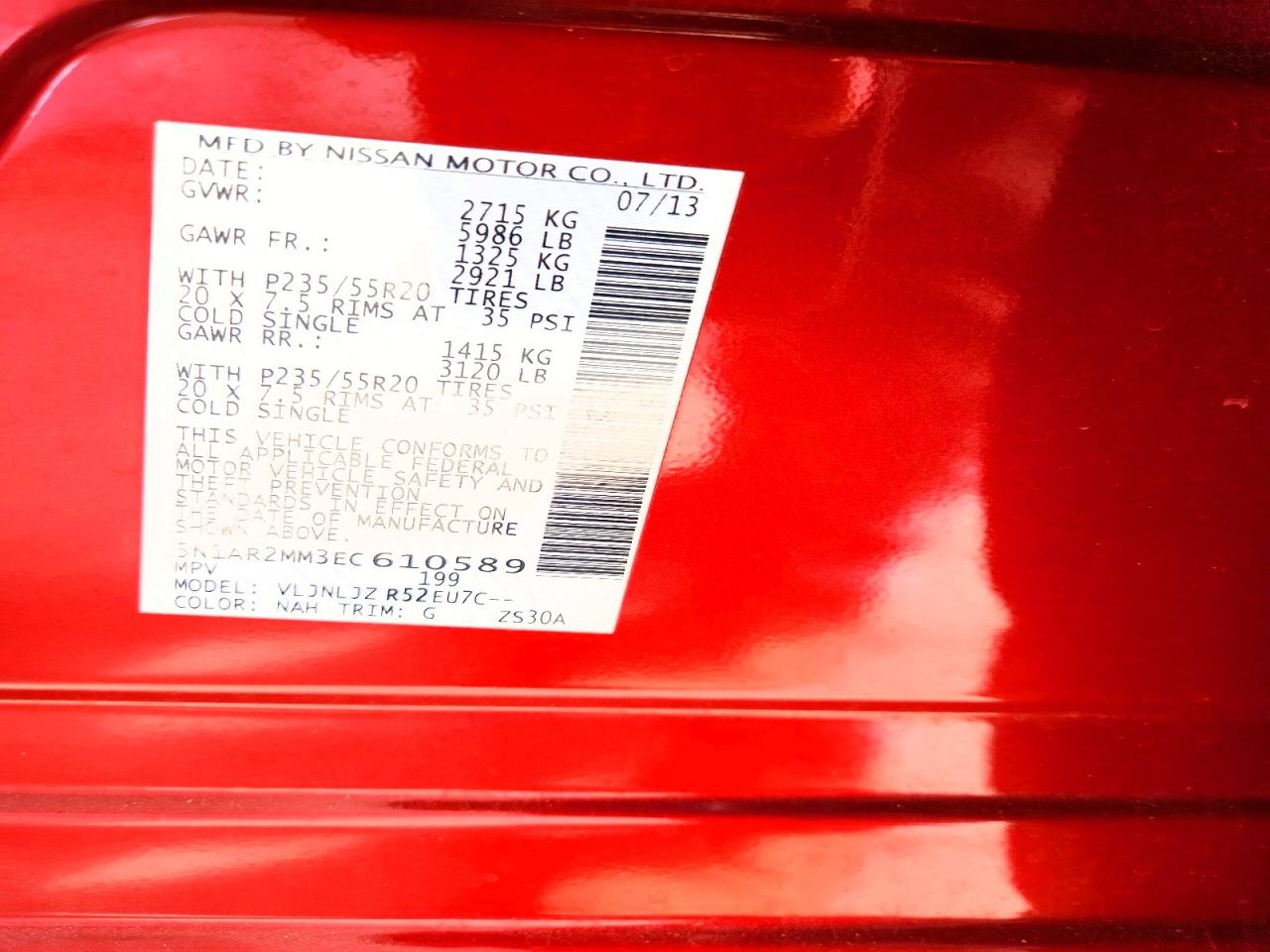 2014 Nissan Pathfinder S Red vin: 5N1AR2MM3EC610589