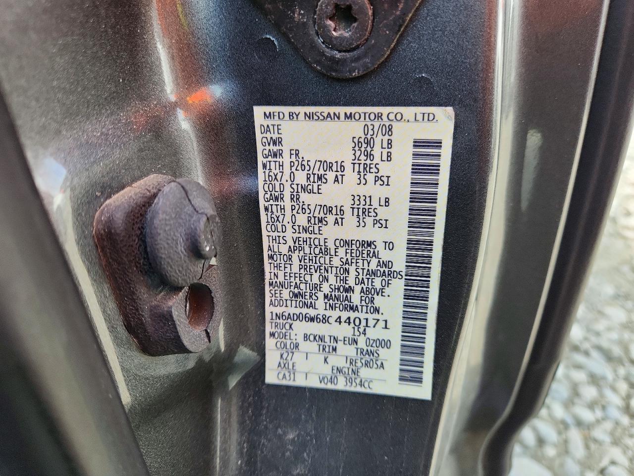 2008 Nissan Frontier Se V6 Gray vin: 1N6AD06W68C440171