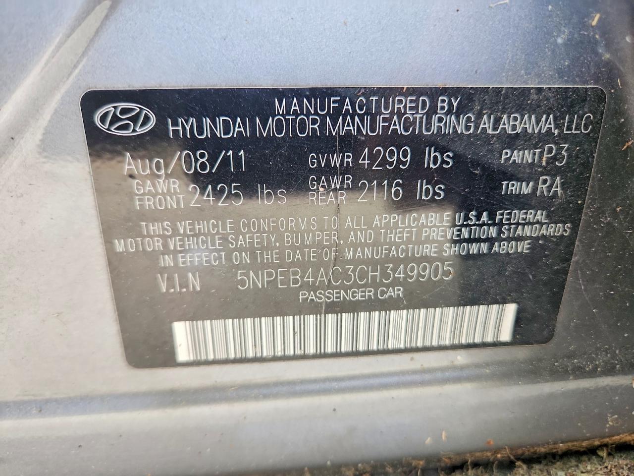 2012 Hyundai Sonata Gls Gray vin: 5NPEB4AC3CH349905