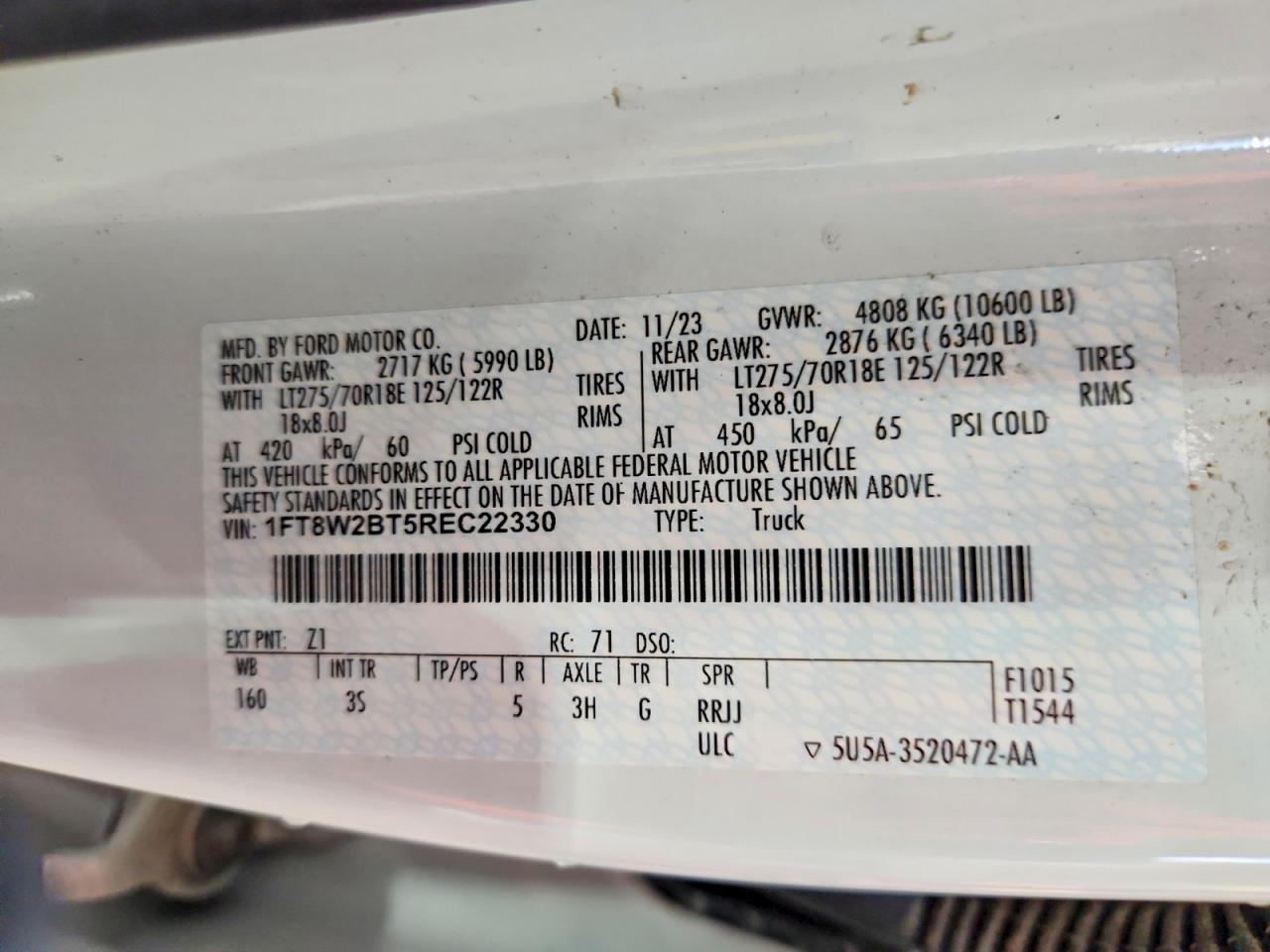2024 Ford F250 Super Duty White vin: 1FT8W2BT5REC22330