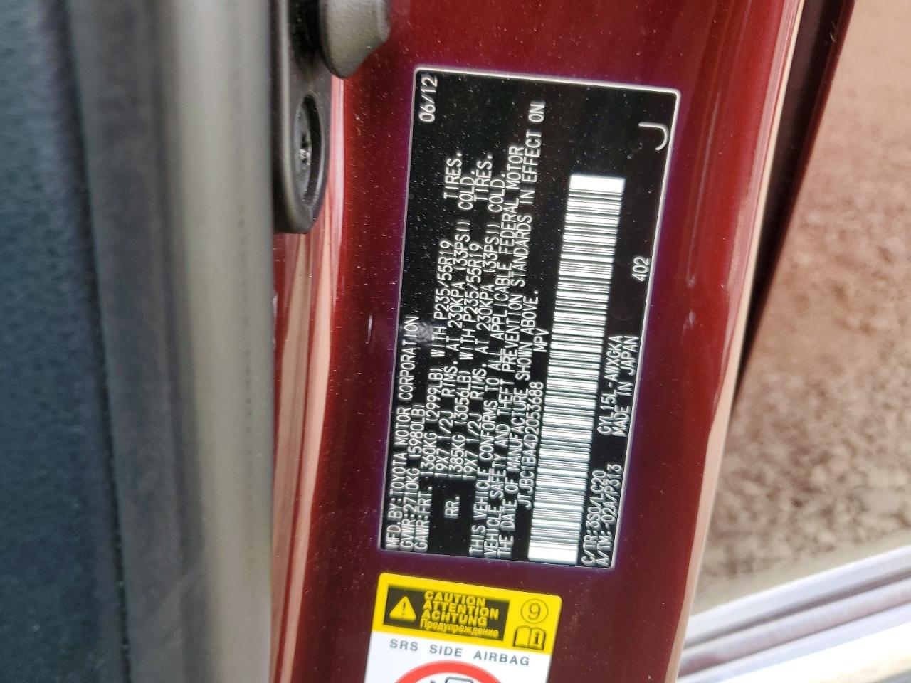 2013 Lexus Rx 450h Burgundy vin: JTJBC1BA4D2053688