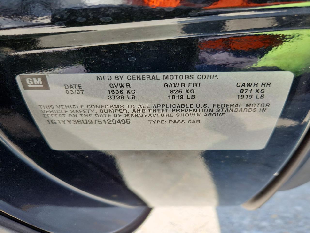 2007 Chevrolet Corvette Black vin: 1G1YY36U975129495