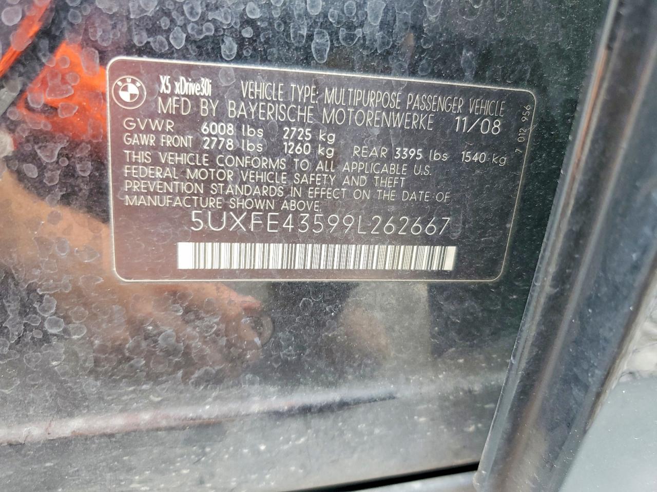 2009 Bmw X5 Xdrive30i Черный vin: 5UXFE43599L262667