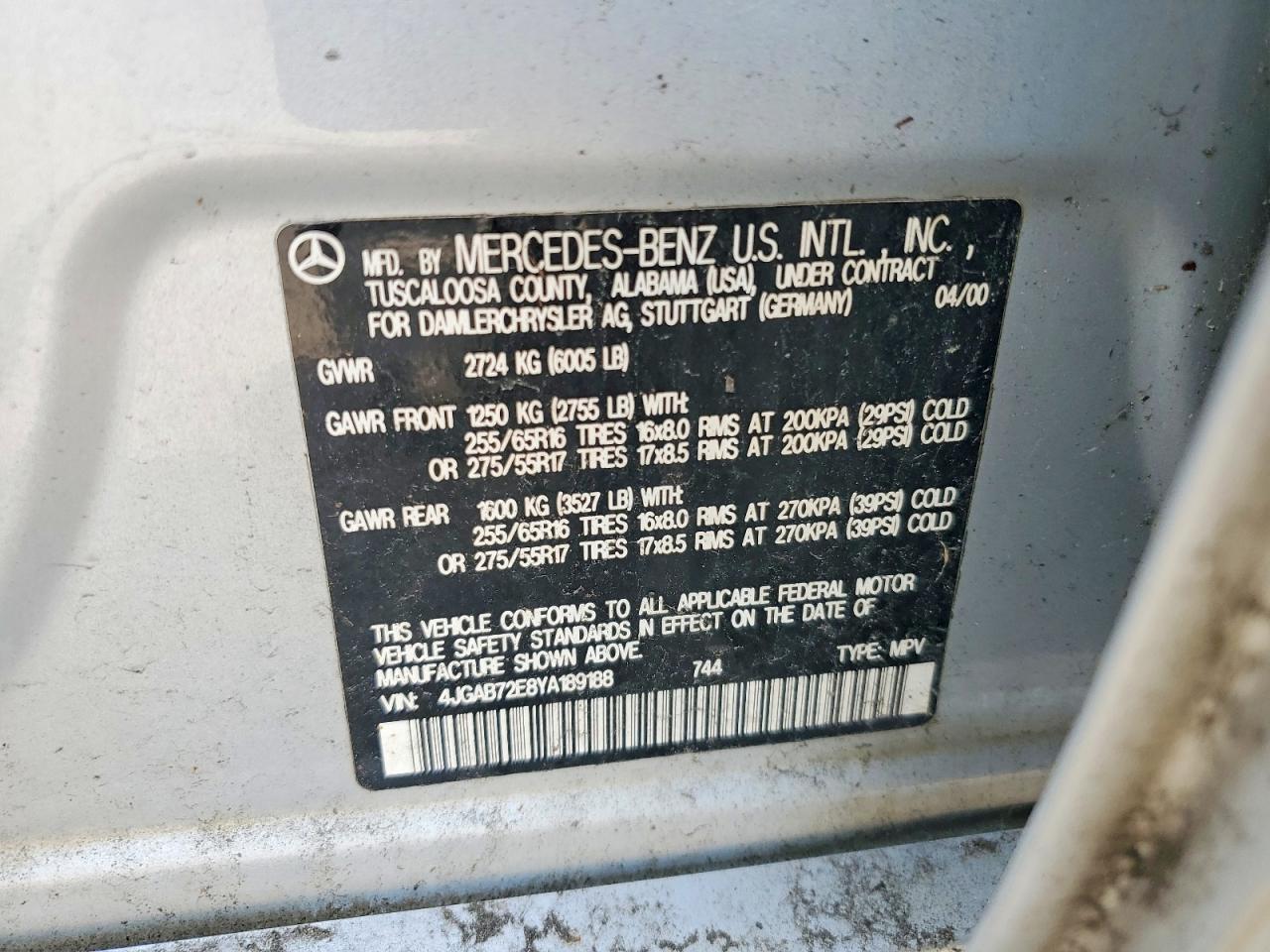 2000 Mercedes-benz Ml430 Silver vin: 4JGAB72E8YA189188