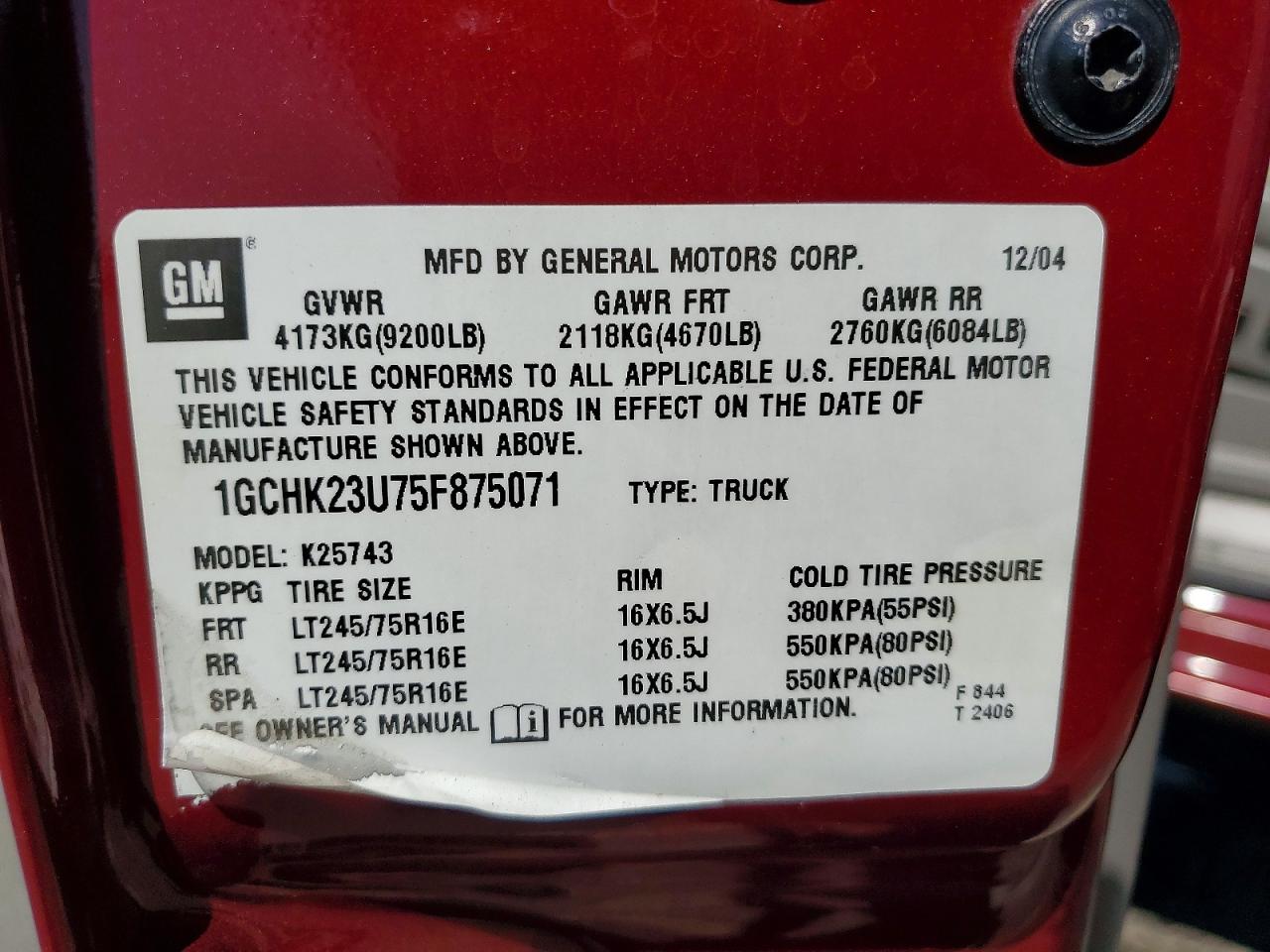 2005 Chevrolet Silverado K2500 Heavy Duty Burgundy vin: 1GCHK23U75F875071