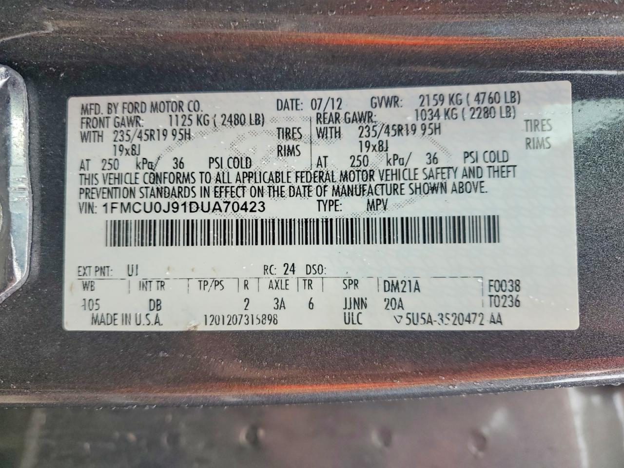 2013 Ford Escape Titanium Серый vin: 1FMCU0J91DUA70423