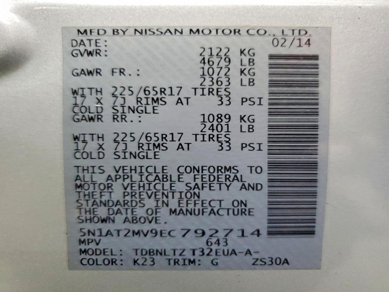 2014 Nissan Rogue Sv Silver vin: 5N1AT2MV9EC792714