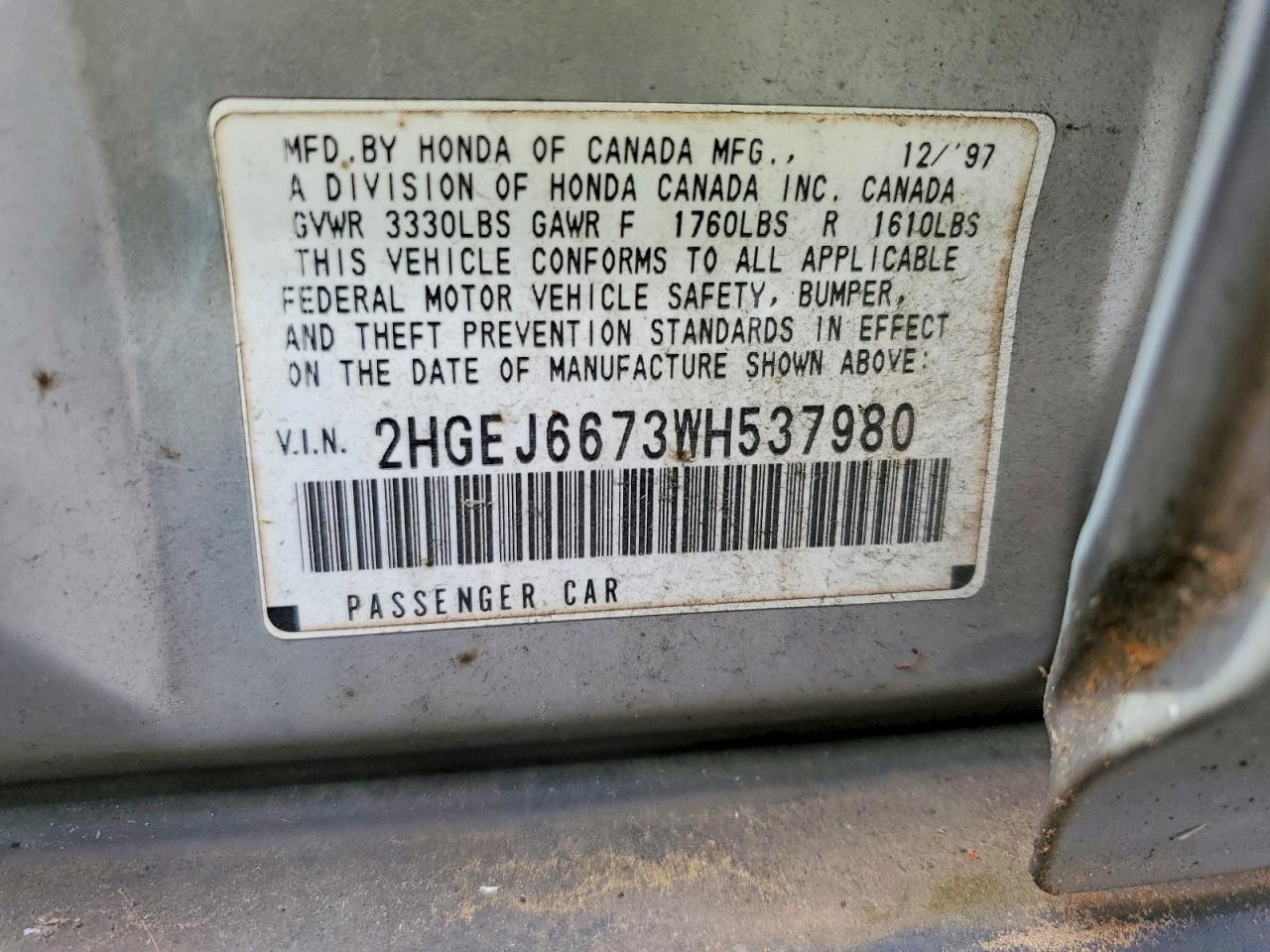1998 Honda Civic Lx Серебряный vin: 2HGEJ6673WH537980