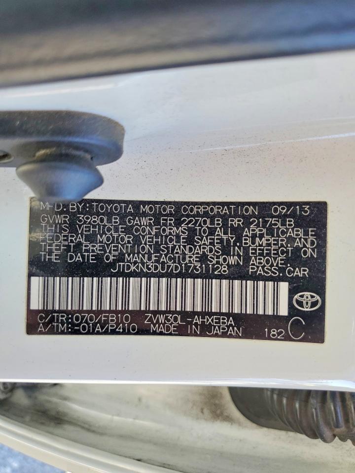 2013 Toyota Prius Two White vin: JTDKN3DU7D1731128
