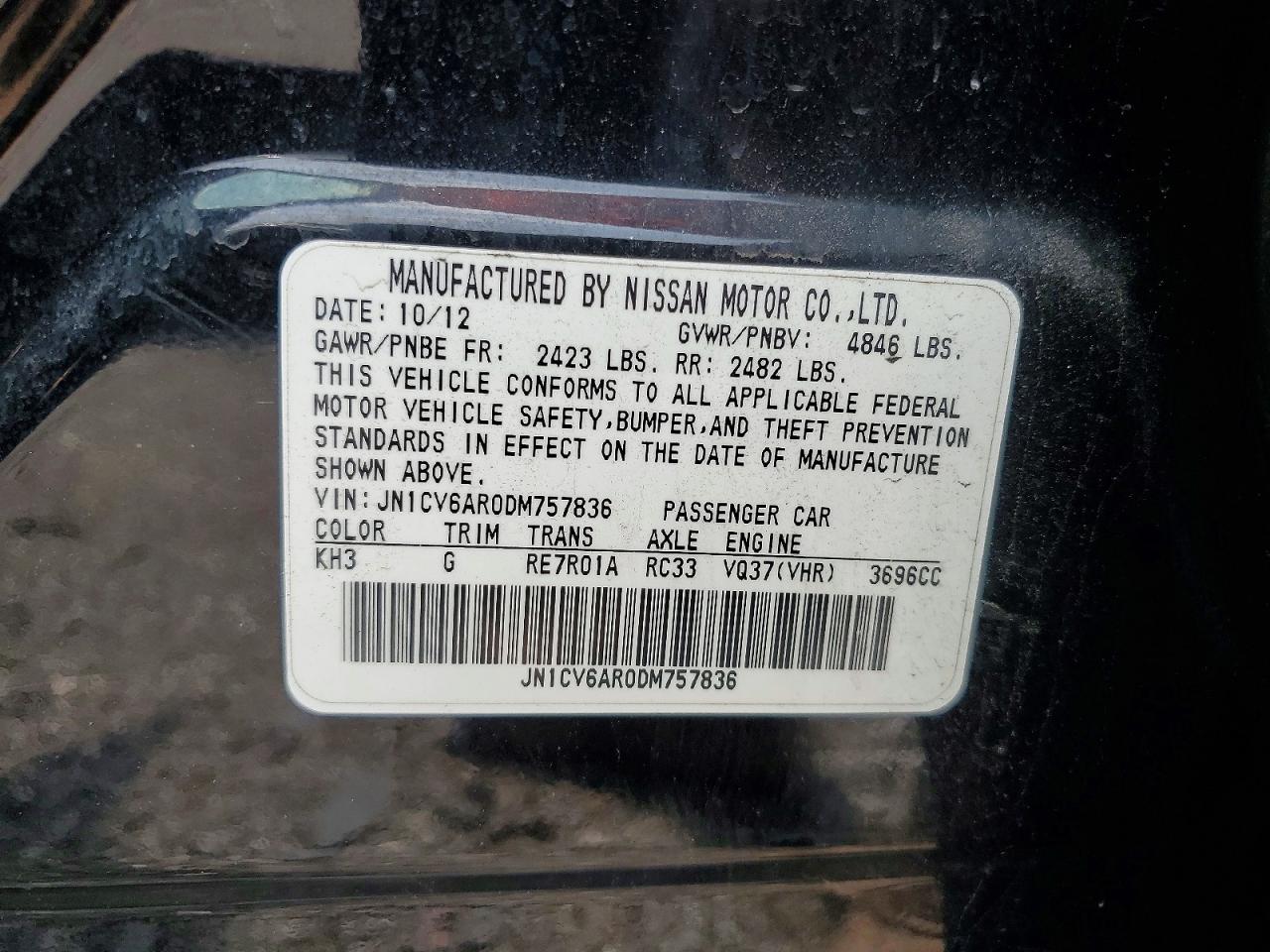 2013 Infiniti G37 Sedan X Black vin: JN1CV6AR0DM757836