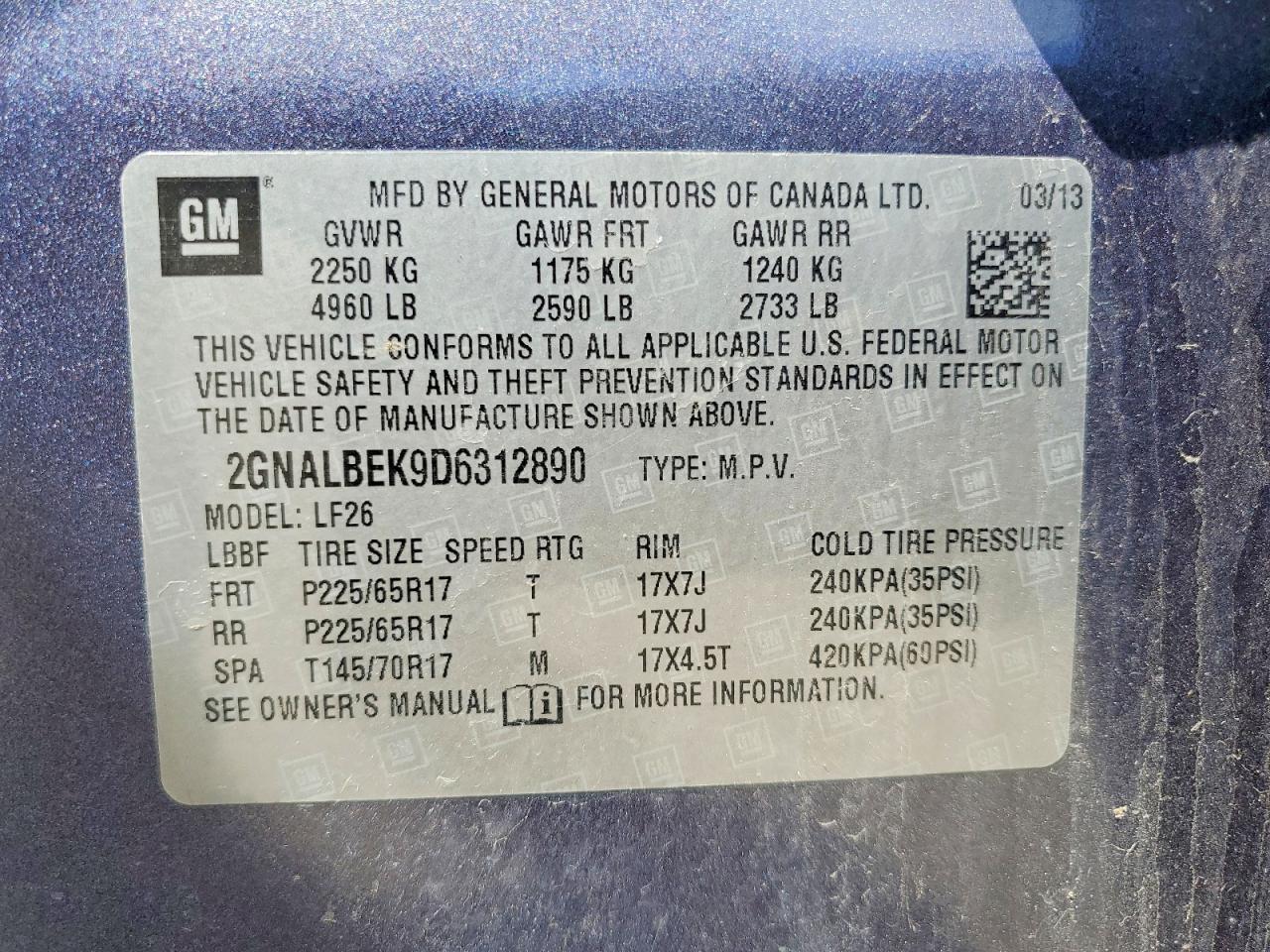 2013 Chevrolet Equinox Ls Синий vin: 2GNALBEK9D6312890