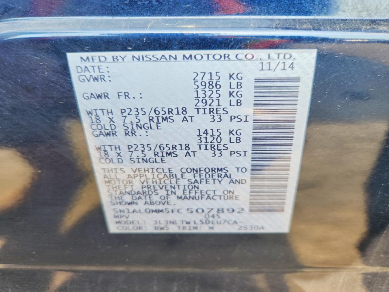 2015 Infiniti Qx60 Base Синий vin: 5N1AL0MM5FC507892