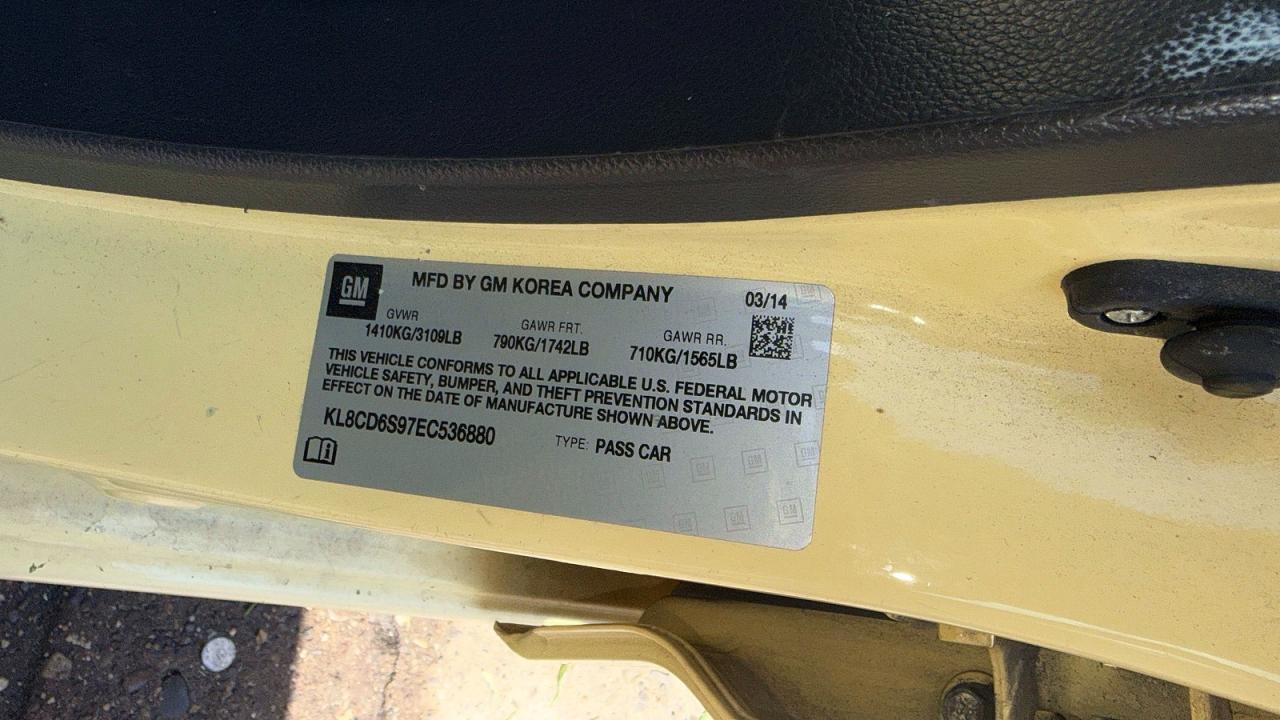 2014 Chevrolet Spark 1lt Yellow vin: KL8CD6S97EC536880