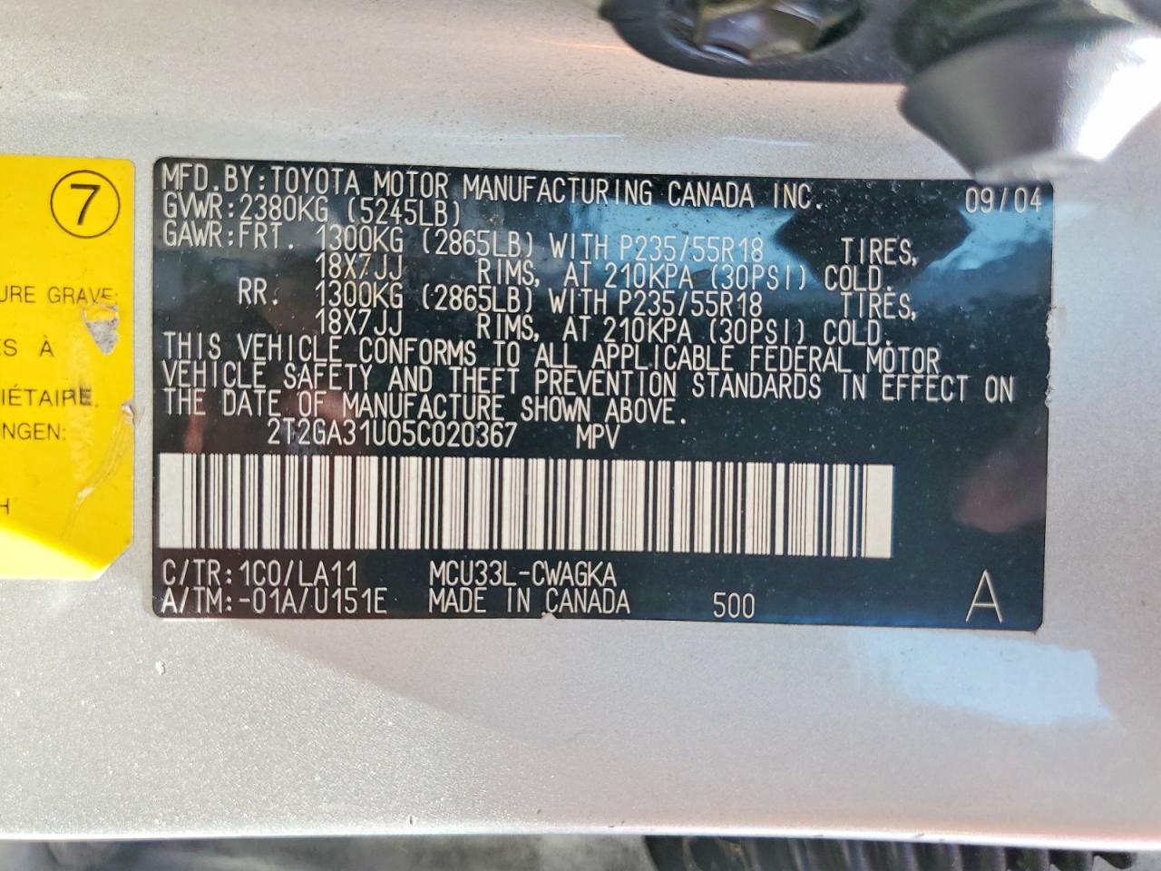 2005 Lexus Rx 330 Silver vin: 2T2GA31U05C020367