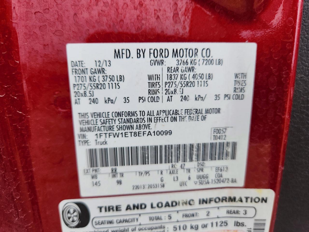 2014 Ford F150 Supercrew Red vin: 1FTFW1ET8EFA10099