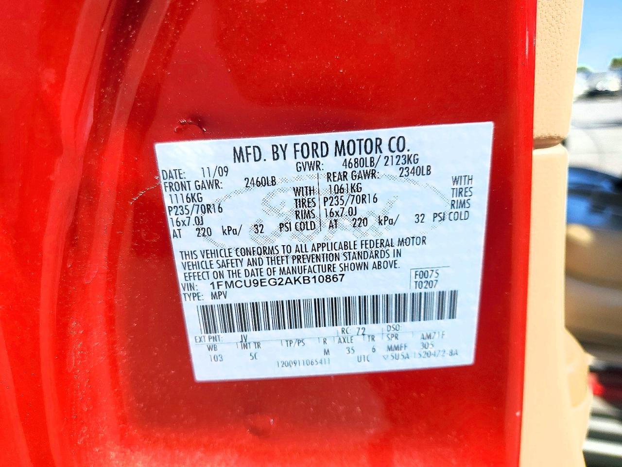 2010 Ford Escape Limited Red vin: 1FMCU9EG2AKB10867