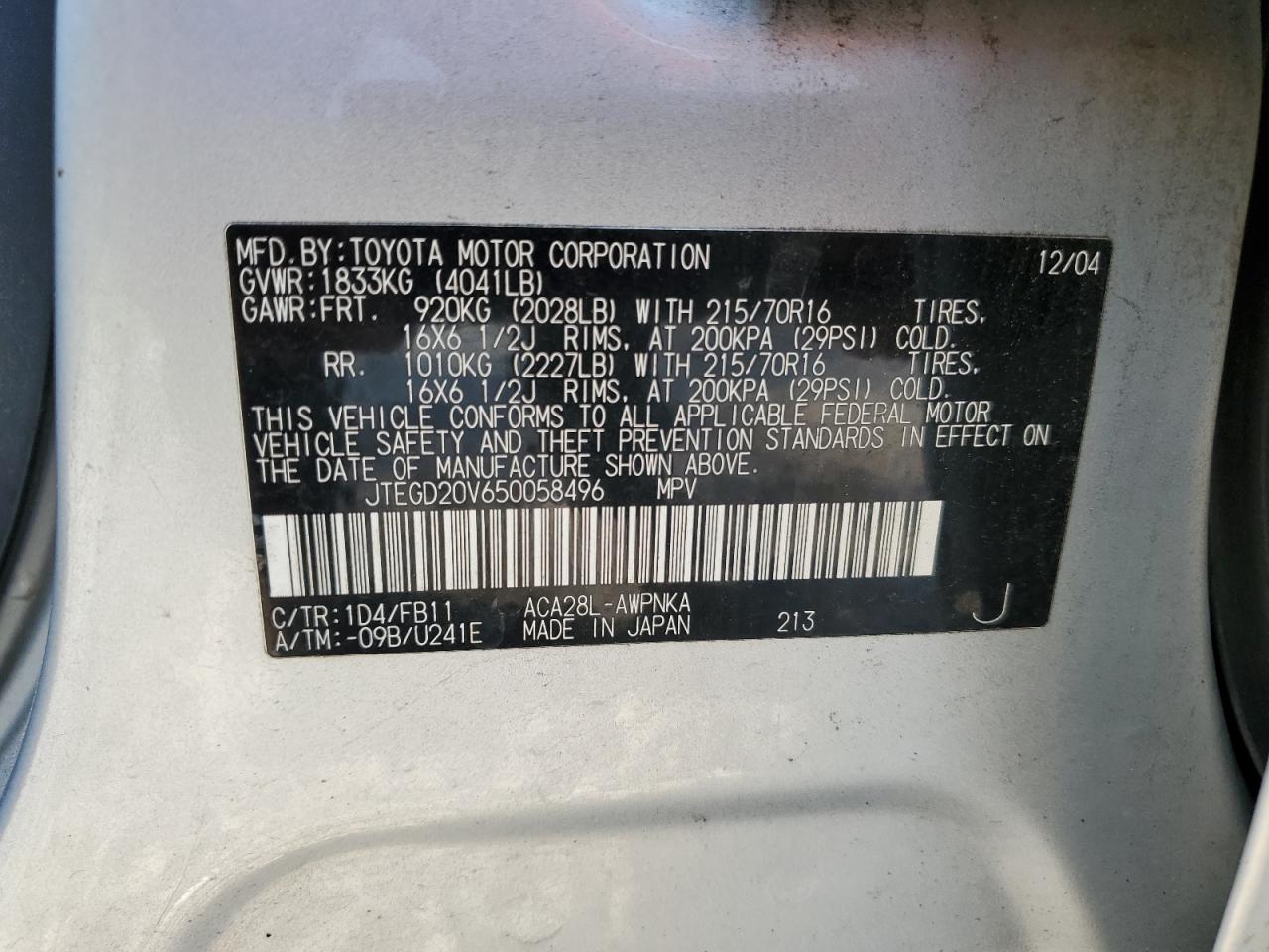2005 Toyota Rav4 Silver vin: JTEGD20V650058496