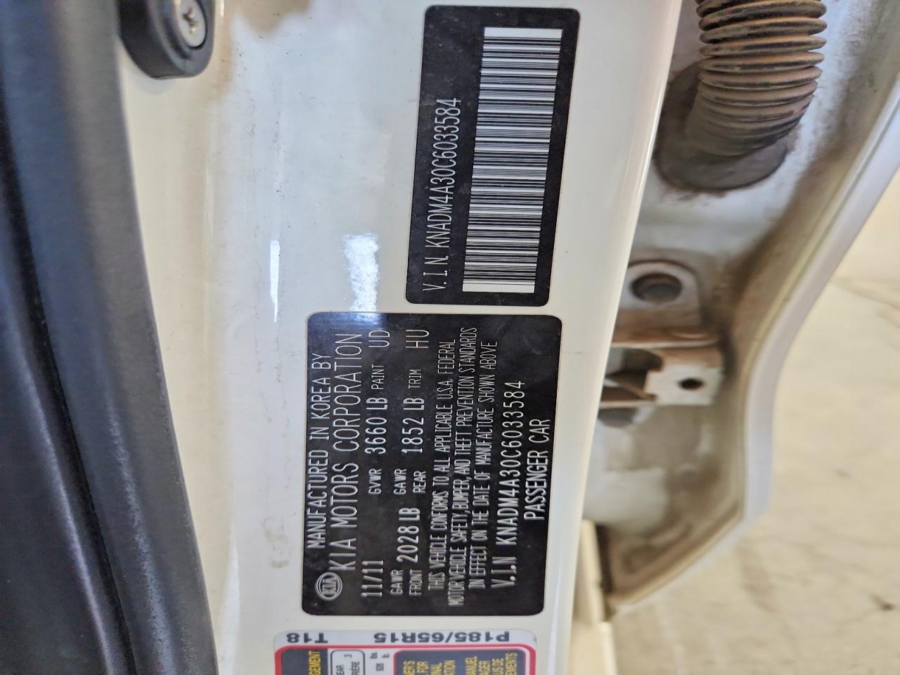 2012 Kia Rio Lx White vin: KNADM4A30C6033584