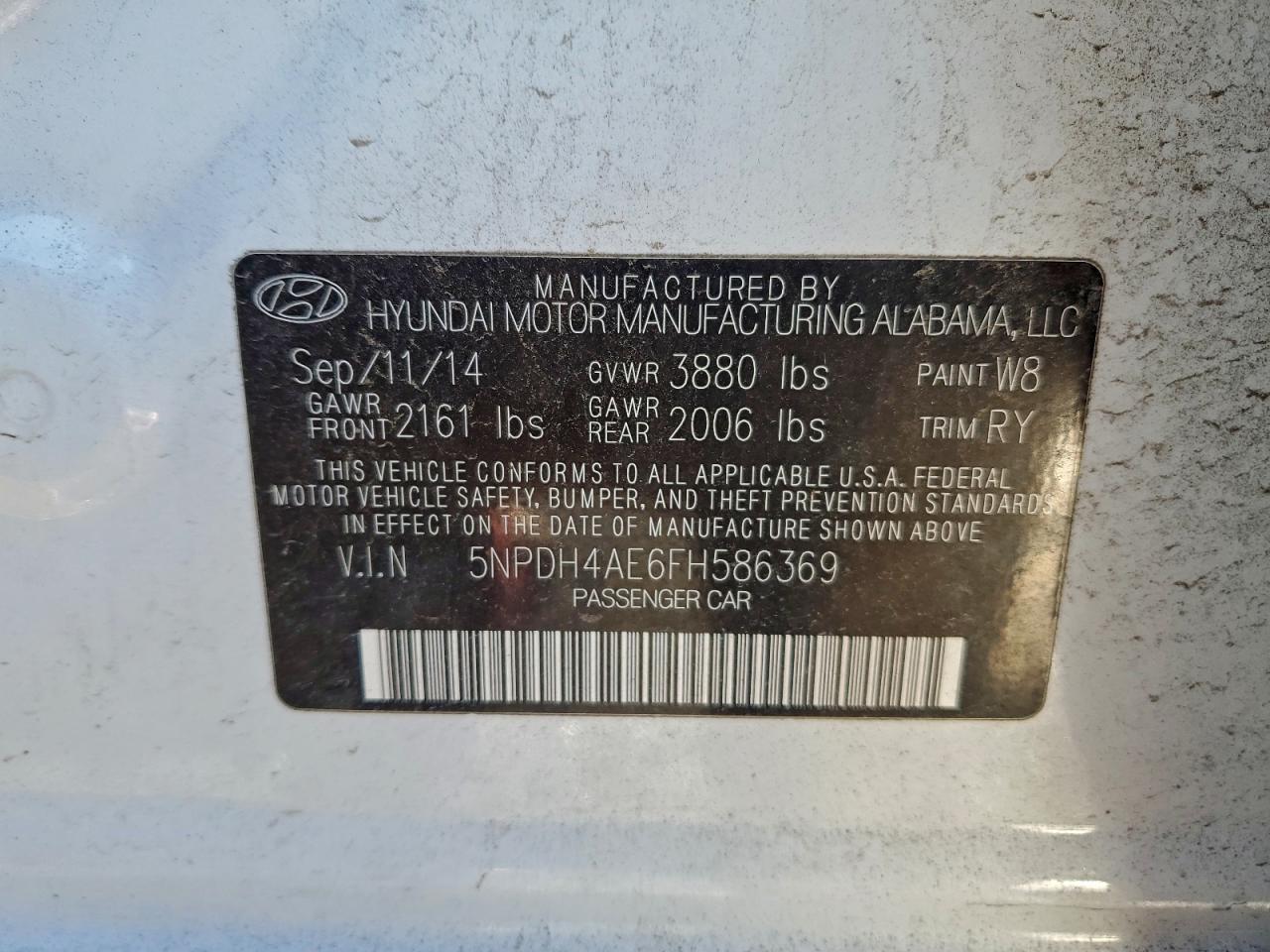 2015 Hyundai Elantra Se White vin: 5NPDH4AE6FH586369