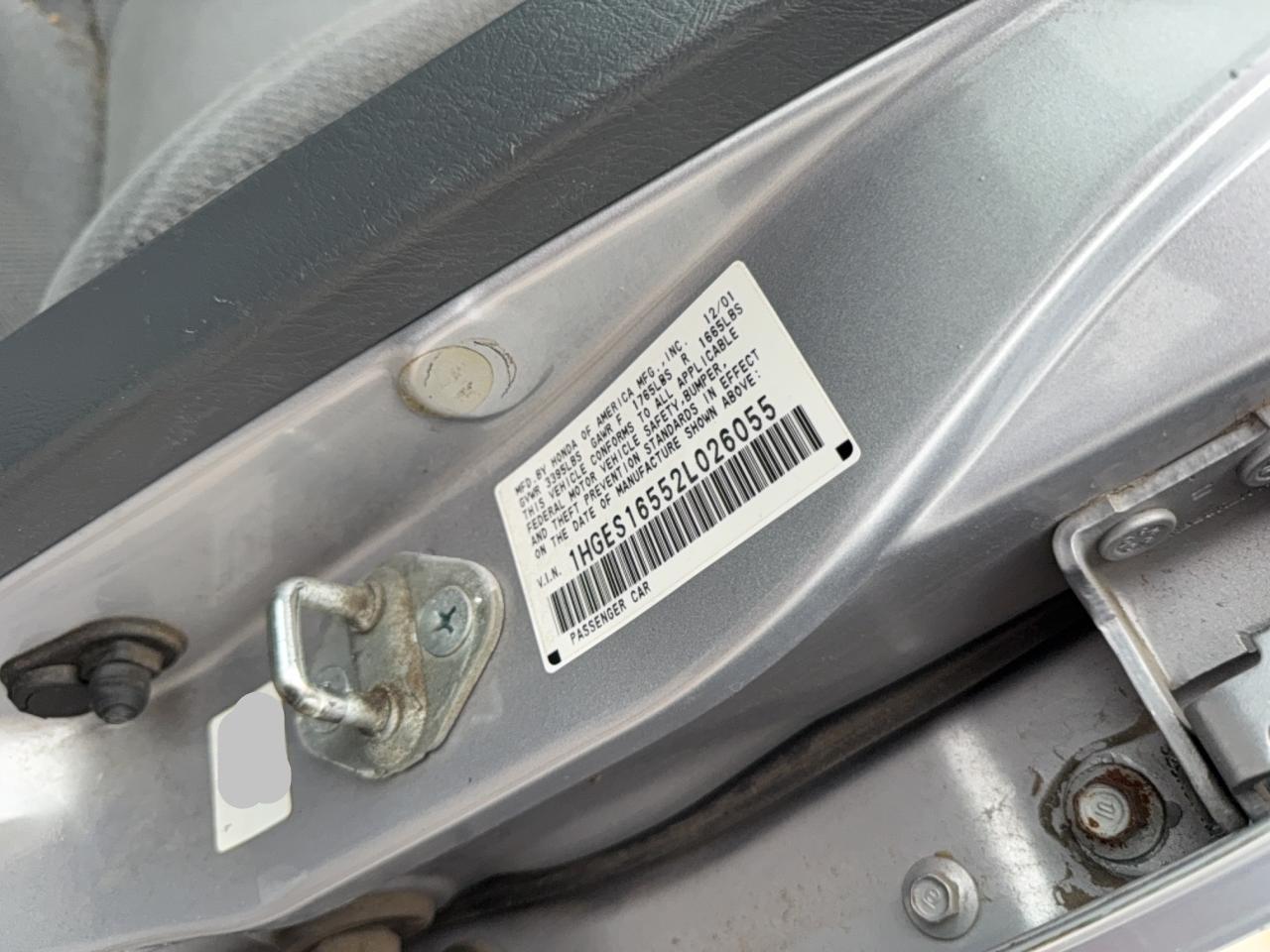 2002 Honda Civic Lx Silver vin: 1HGES16552L026055