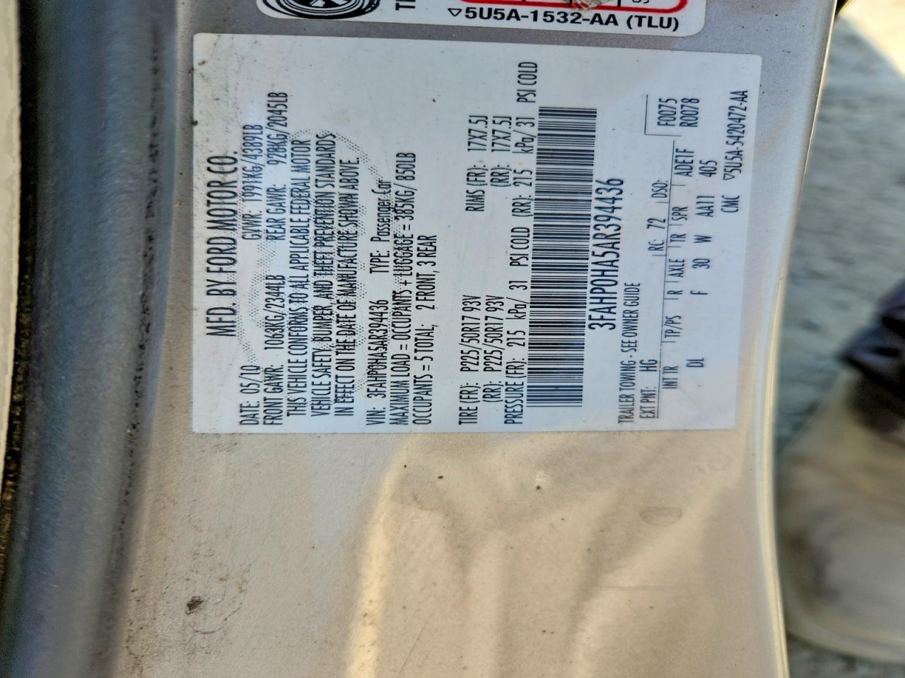 2010 Ford Fusion Se Beige vin: 3FAHP0HA5AR394436