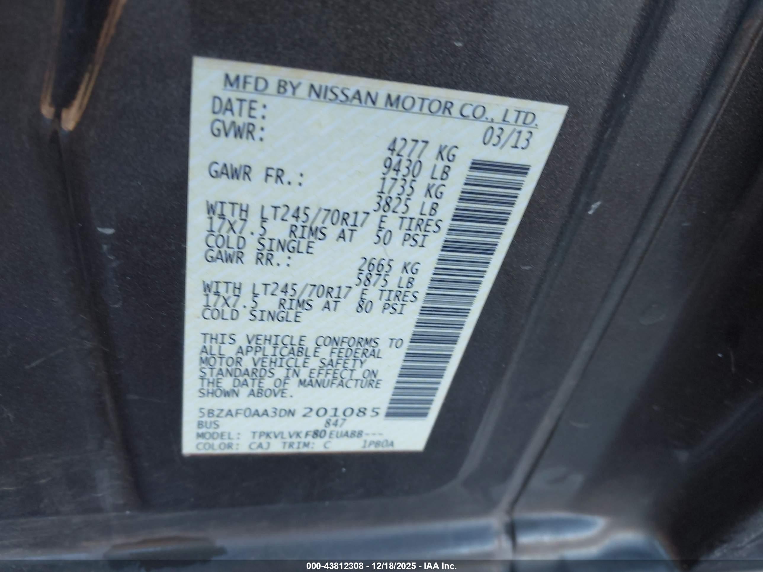 2013 Nissan Nv Passenger Nv3500 Hd Sl V8 Gray vin: 5BZAF0AA3DN201085