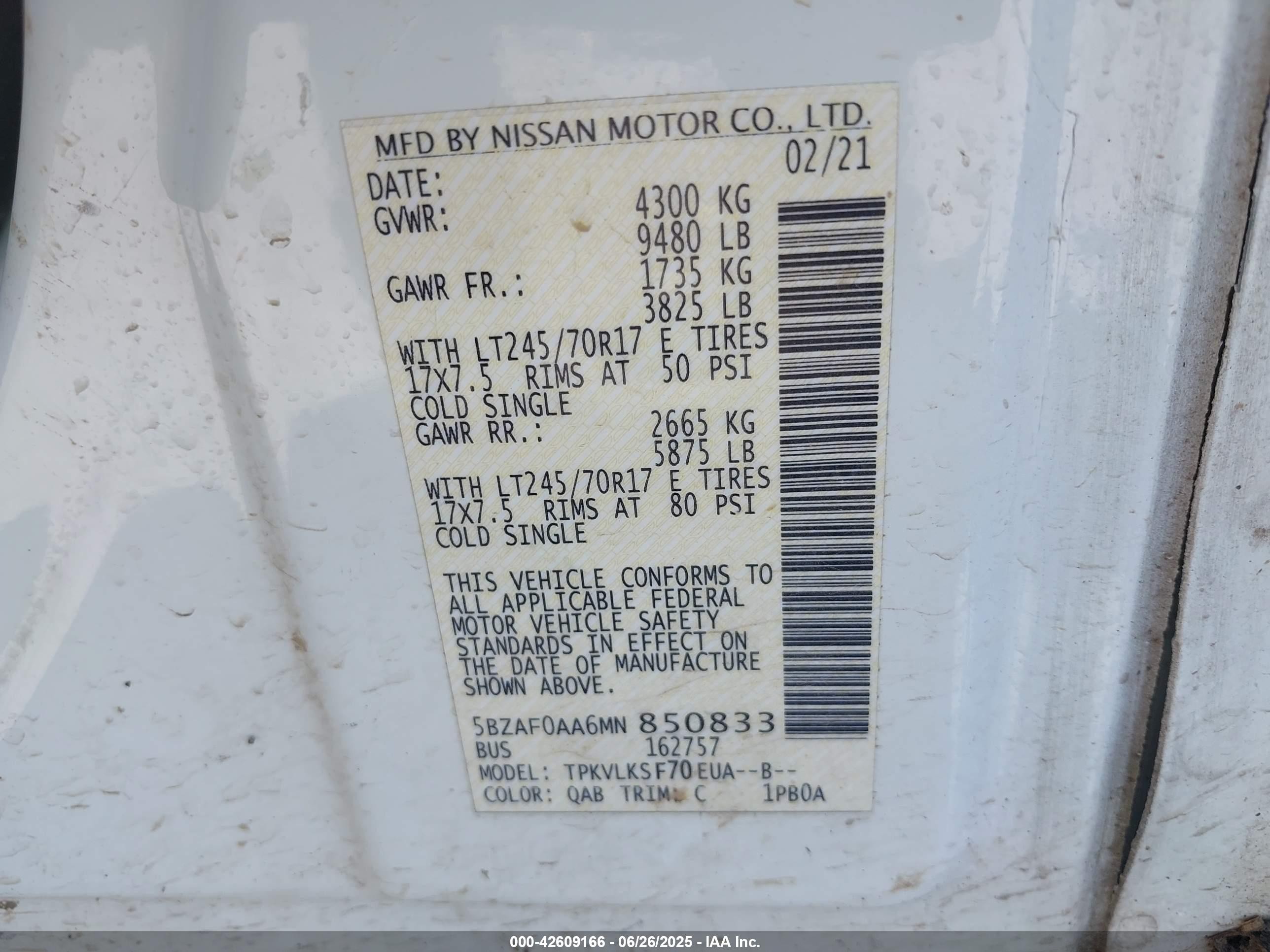 2021 Nissan Nv Passenger Nv3500 Hd Sl White vin: 5BZAF0AA6MN850833