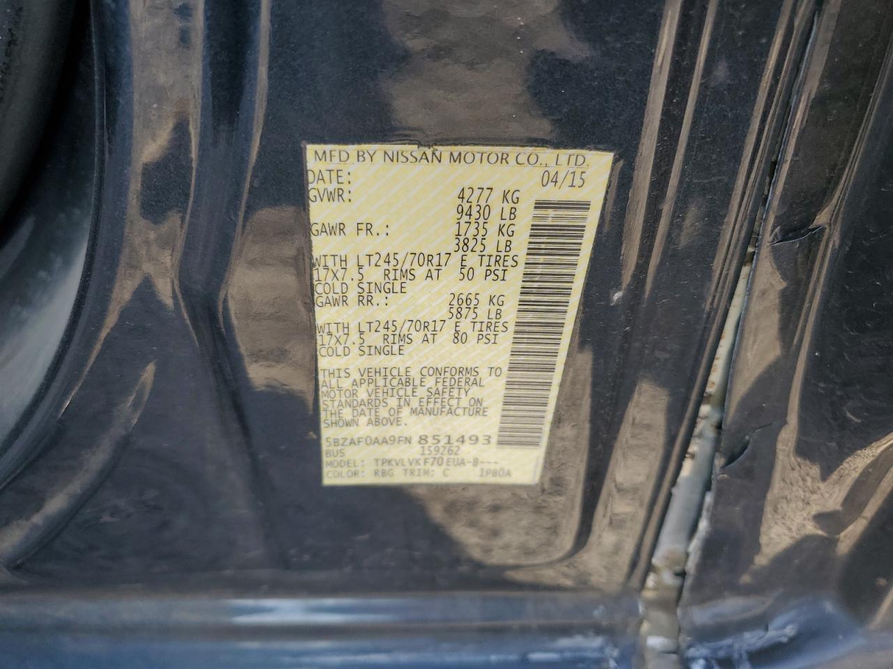 2015 Nissan Nv 3500 S Blue vin: 5BZAF0AA9FN851493