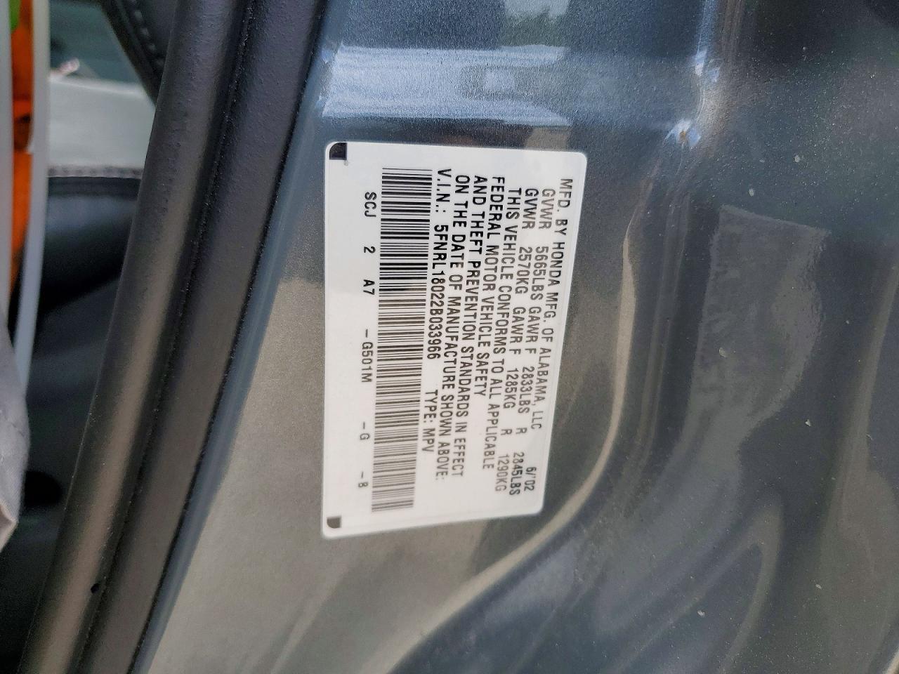 2002 Honda Odyssey Exl Gray vin: 5FNRL18022B033966