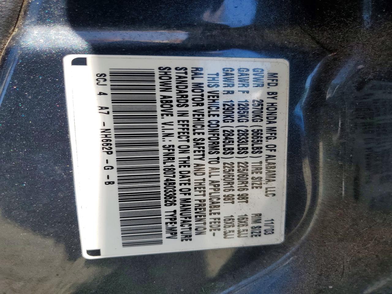 2004 Honda Odyssey Exl Gray vin: 5FNRL18074B033626