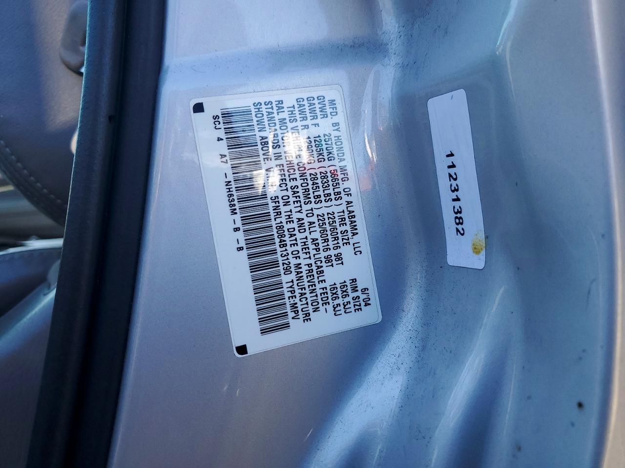 2004 Honda Odyssey Exl Silver vin: 5FNRL18084B131290