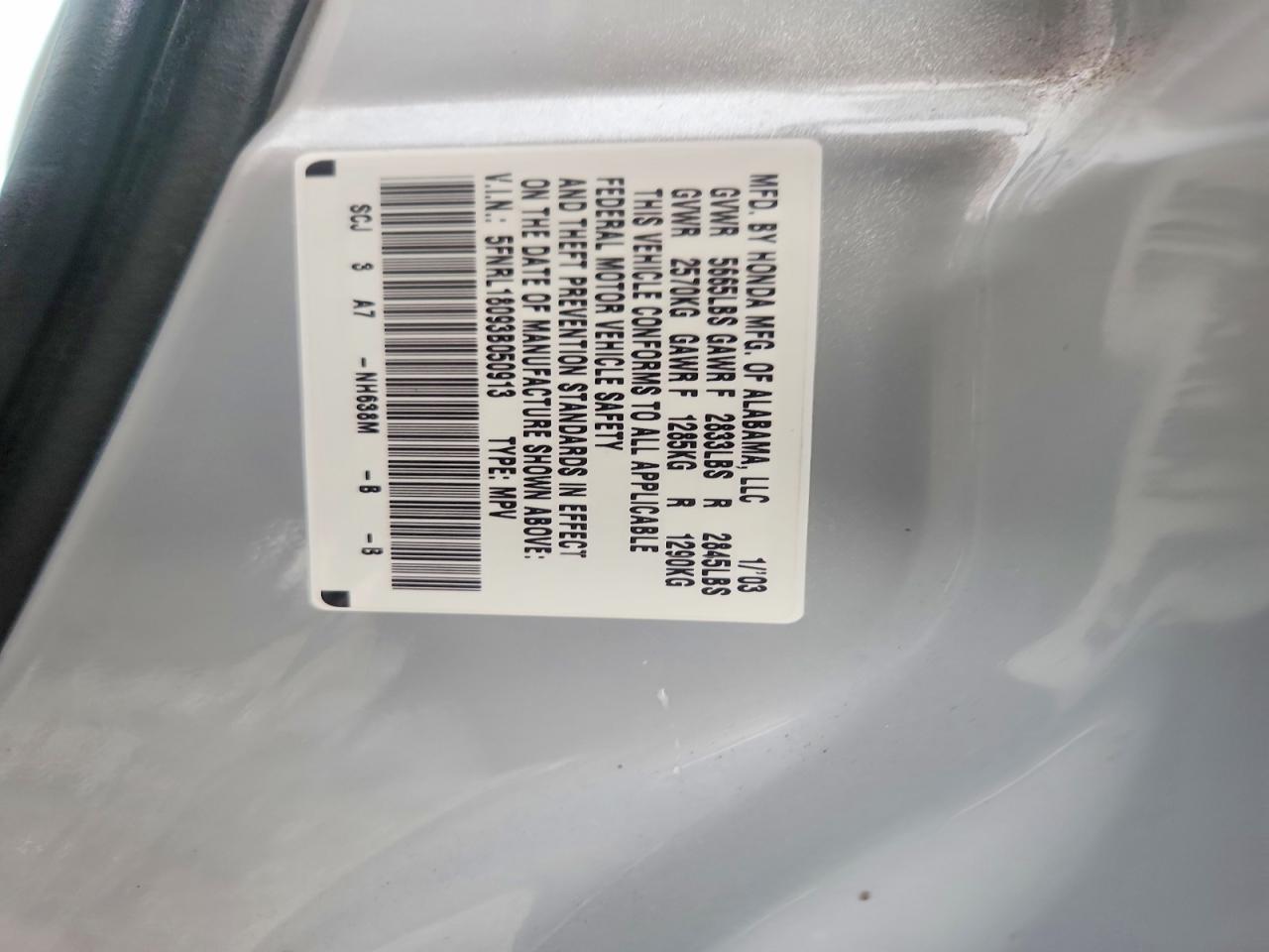 2003 Honda Odyssey Exl Silver vin: 5FNRL18093B050913