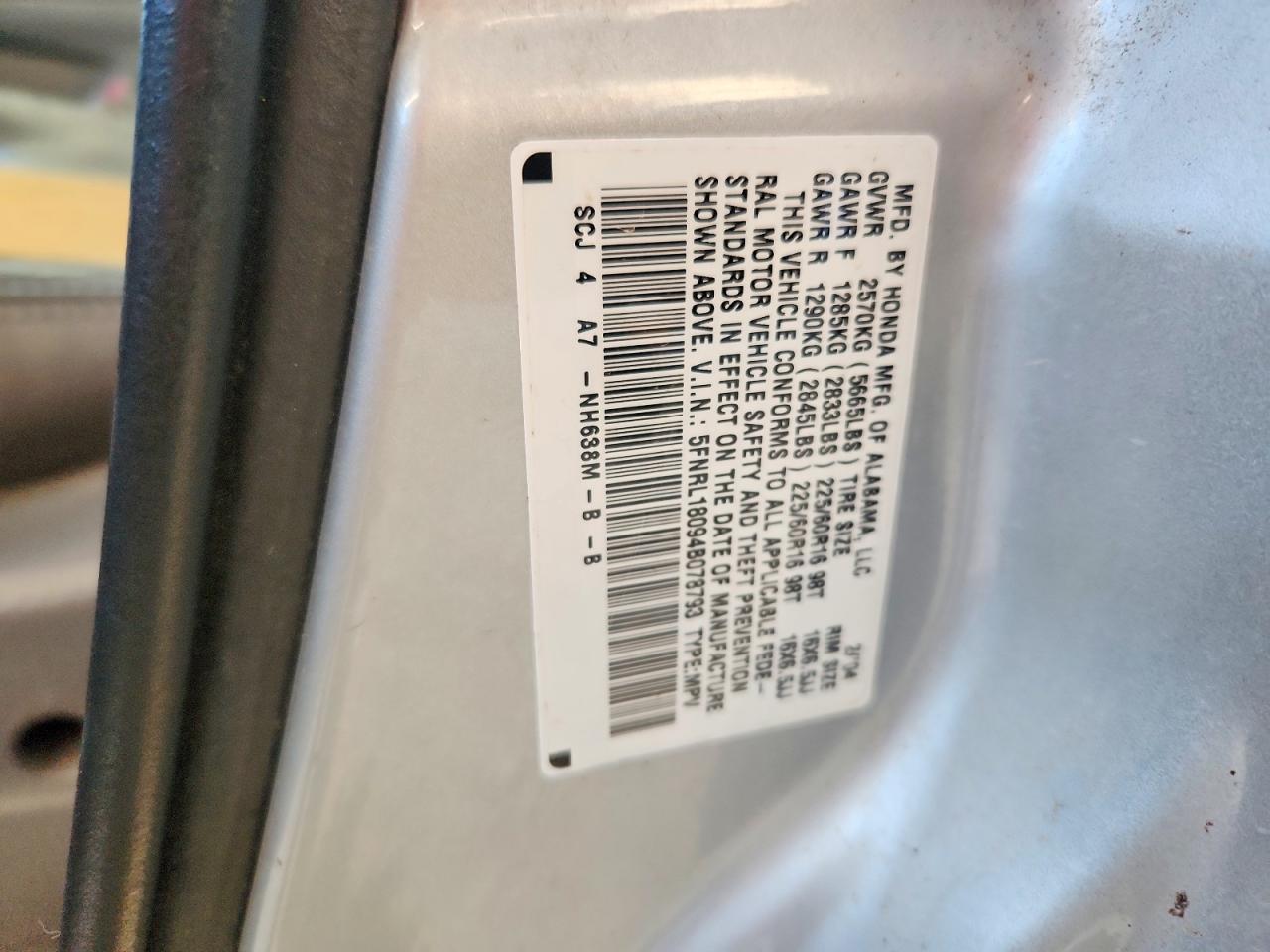 2004 Honda Odyssey Exl Silver vin: 5FNRL18094B078793